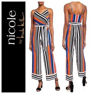 NWT Nicole Miller Striped Faux Wrap Jumpsuit 8